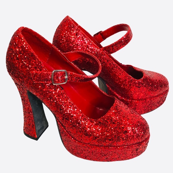 Ellie Shoes - Ellie Shoes Red Platform Glitter Dorothy Size 7
